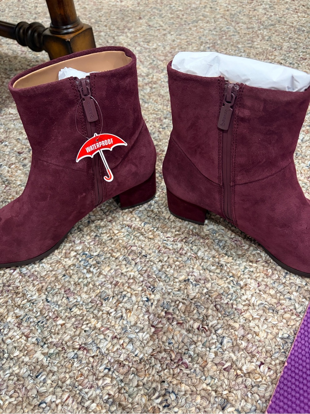 Blondo Women’s Waterproof Burgundy Suede Ankle Boots